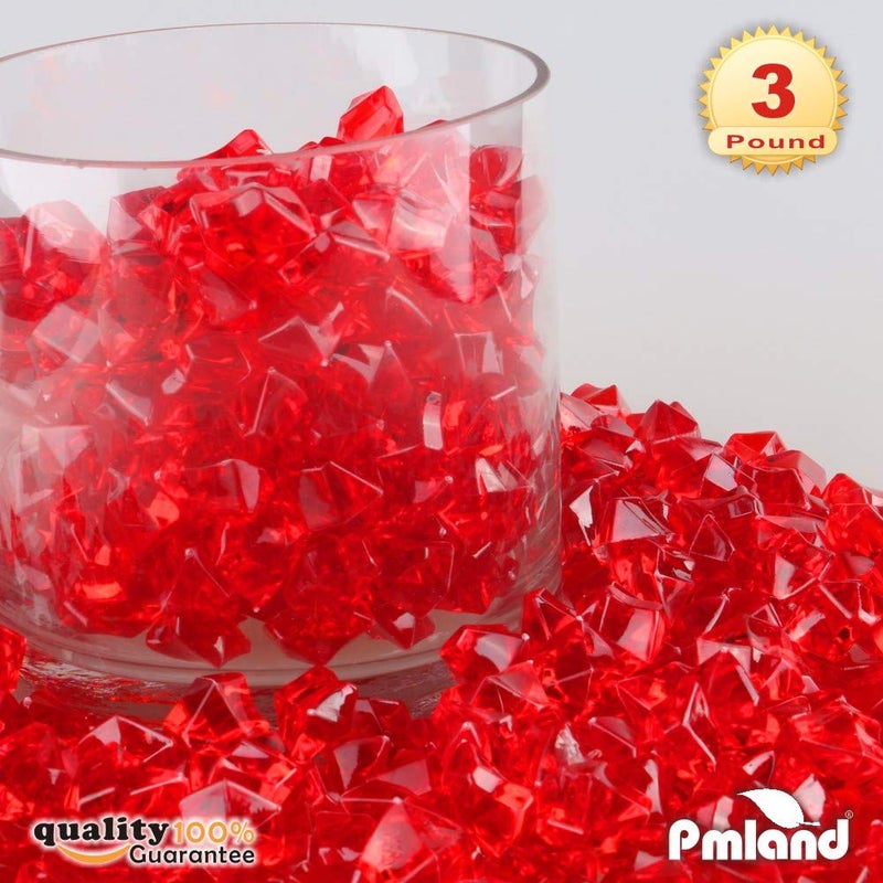 PMLAND Clear Fake Ice Rocks â€“ 550 Pcs Large Red Acrylic Gems Crushed Plastic Diamonds, 3 Lbs / 2.25 Quarts Bulk Vase Filler for CenterpiecesWedding Theme DÃ©cor Aquarium Table Scatter - Image 3